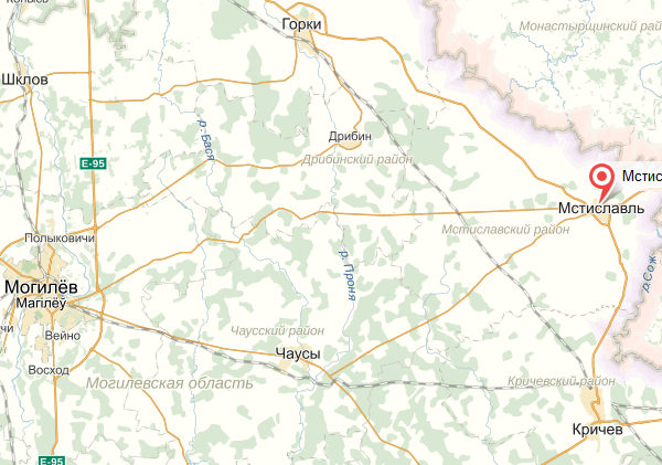 Мстиславль на карте Беларуси